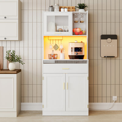 67" Kitchen Pantry Storage Cabinets with LED Lights and Charging Station by Winston Porter