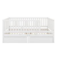 Wood Daybed With Fence Guardrails,Drawers And Split Into Independent Floor Bed by Harriet Bee