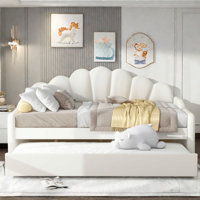 Upholstery Velvet Daybed Frame With Shall Shaped Backrest And Trundle