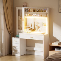 Makeup Vanity With Led Lighted Mirror by Ivy Bronx