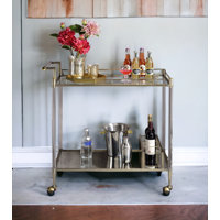Cirro Serving Cart,Kitchen island With Wheel,Mirrored Top by Mercer41