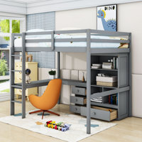 Karalynne Full Size Loft Bed With Desk, Storage Shelves, Drawers by Harriet Bee