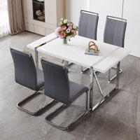 Soutor Luxe Modern Dining Set: White MDF Table with Double Pedestal Base & PU Leather Chairs – Industrial Chic by Ivy Bronx