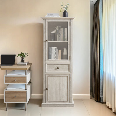Minimalist Curio Cabinet With Glass Door, Shelves And Drawer, by August Grove