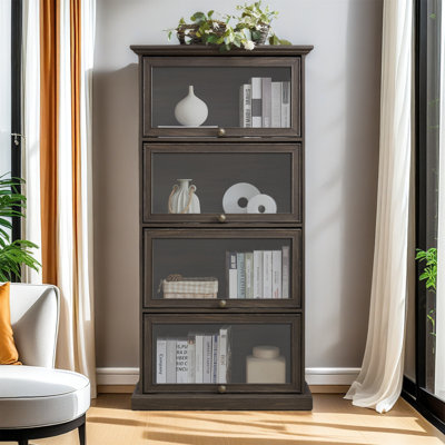 Retro Versatile 4 Tier Glass Display Cabinet With Flip Up Glass Doors And Ample Storage Space by August Grove