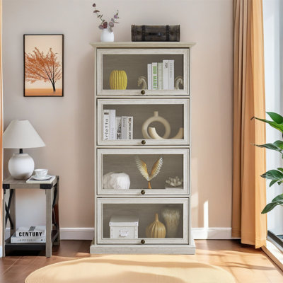 Retro Versatile 4 Tier Glass Display Cabinet With Flip Up Glass Doors And Ample Storage Space