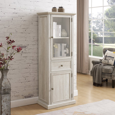 Daniylah Tall Freestanding Storage Cabinet | Clear Glass Door + Adjustable Shelves & 1 Drawer | Versatile Sideboard for Living Room, Kitchen, Dining R