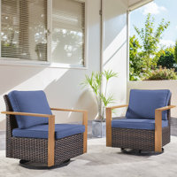 Drazen Outdoor Wicker Swivel Glider Chairs With Cushions & Unique Wood-Grain Armrests by Lark Manor