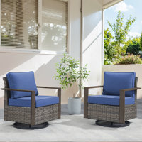 Drazen Outdoor Wicker Swivel Glider Chairs With Cushions & Unique Wood-Grain Armrests by Lark Manor