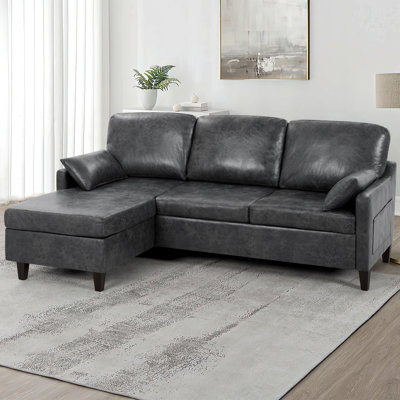 Suede Fabric Sectional Sofa W/Usb Port, Reversible L-Shaped Couch W/Storage Chaise, Modern Convertible Sofa For Living Room, Studio, Office