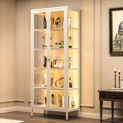 3-Sided Glass Dining Cabinet with Lights, Metal Display Stand by Ebern Designs