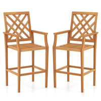 Patio Teak Wood Bar Stool With Ergonomic Backrest Armrests & Footrest Outdoor by Red Barrel Studio