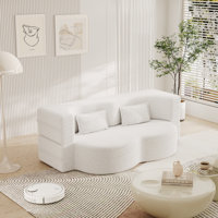 Modern Floor Sofa With 2 Pillows,convertible Teddy Fabric Foam-filled Sleeper Sofa Bed,15" Full Size Folding Mattress For Living Room,guest Bed,playro by Brayden Studio