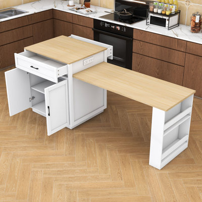 Dionigio 83" Kitchen Island Set with Extendable Dining Table, Power Outlets and Storage Cabinet by Lark Manor