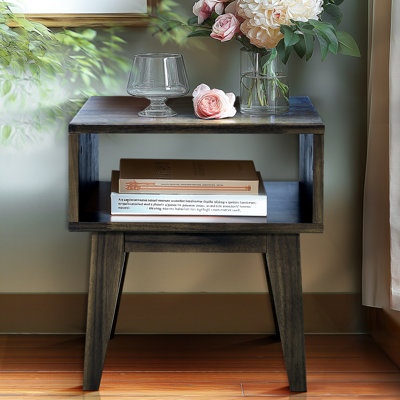 Acacia Serena Solid Wood Nightstand, Mid Century Modern Side Table Bedroom with Storage by George Oliver
