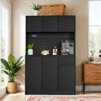 71" Tall Kitchen Pantry Cabinet, Kitchen Pantry Storage Cabinet With Power Outlet, Freestanding Kitchen Hutch With Countertop by Latitude Run