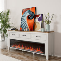 Farmhouse Fireplace Tv Stand For Up To 60 Inch Tv, Entertainment Center With 50" Electric Fireplace For 55 65 Inch Tv, 55" Tv Stand With Storage Cabin by Gracie Oaks