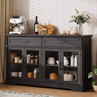 60" Buffet Sideboard Cabinet With 4 Glass Doors and 2 Drawers by Winston Porter