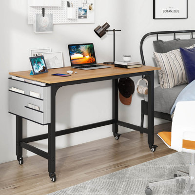 2 Pcs Rolling Computer Desk Metal Frame Pc Laptop Table Wood Top Study Workstation by 17 Stories