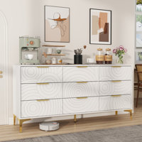 Wave Pattern 9-Drawer Dresser with Gold Handles And Legs 63