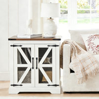 Farmhouse End Table with Charging Station - Nightstand with 2 Outlets & 2 USB Ports - Vintage Industrial Side Table by August Grove