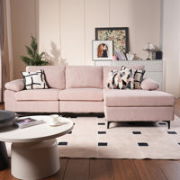 97.6" L Shaped Sectional With Reversible Chaise, 3 Seat Comfy Suede Leather Couch With Convertible Chaise, Modern Mid-century Sofa For Living Room by Wrought Studio