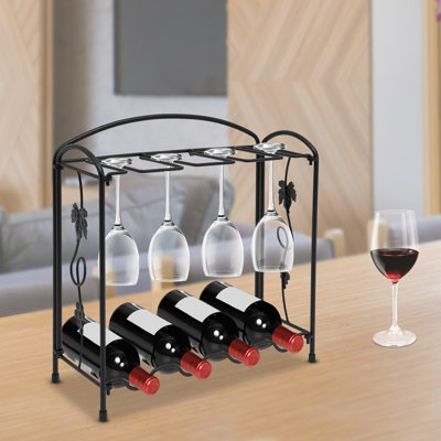 2 Tier Wine Rack Freestanding Countertop Wine Bottle Rack For 4 Bottles, 8 Goblets by Winston Porter