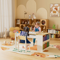 Kids Art Table And Easel Chair Set With Large Storage Desk, Wooden Drawing Desk W/paper Roll For Children Ages 8-12, 43" L X 24" W by Harriet Bee