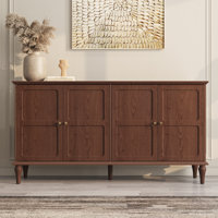 Gurbachan 58" Mid-Century 4-Door Cabinet with Adjustable Shelves and Removable Tall Wine Glass Rack by Charlton Home