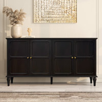 Gurbachan 58" Mid-Century 4-Door Cabinet with Adjustable Shelves and Removable Tall Wine Glass Rack by Charlton Home