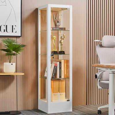 63"H Metal Glass Display Cabinet with Adjustable Shelves and Lights, Lockable Storage Cabinet by Wrought Studio