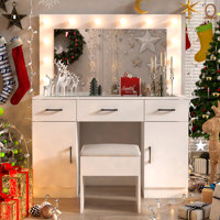 Large Makeup Vanity Set with Lights, USB & Power Outlet,3 Drawers by Latitude Run