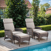 Gaetanino Outdoor Wicker Rattan Poolside Reclining Chaise Lounge With Ottomans by Red Barrel Studio