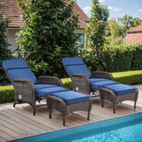 Gaetanino Outdoor Wicker Rattan Poolside Reclining Chaise Lounge With Ottomans by Red Barrel Studio