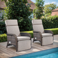 Gaetanino Outdoor Wicker Rattan Poolside Reclining Chaise Lounge With Integrated Comfort Cushion