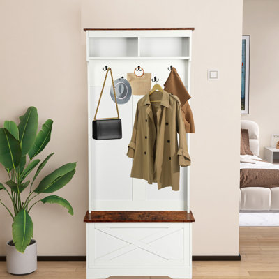 Hall Tree With Bench & Storage, 5 Hooks, 2 Large Top Compartments by August Grove