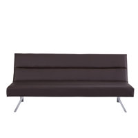 Futon Sofa Bed, Faux Leather Futon Couch, Modern Convertible Folding Sofa Bed Couch with Chrome Legs, Reclining Mini Couch by Ebern Designs