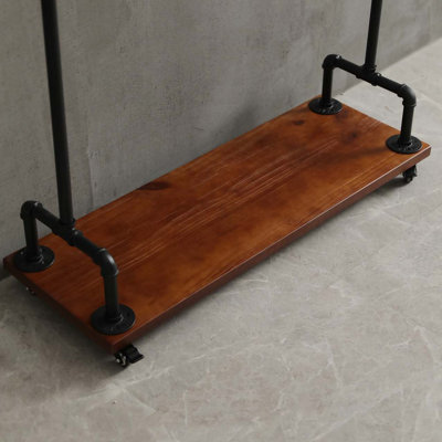 Industrial Pipe Clothing Rack On Wheels, Rolling Garment Rack With Solid Wood Panel Shelves, Heavy Duty Clothes Hanging Rack, Clothes Display Rack For by Trent Austin Design