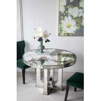47x47x31.5" Round Dining Table with Elegant Floral Design and Mirrored Silver Finish by Mercer41