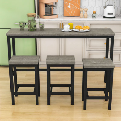 Gadd Modern 4-Piece Dining Set, Counter Height Dining Table with Steel Base and 3 Stools by 17 Stories