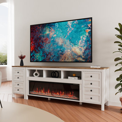 83 Inch Fireplace Tv Stand For Tvs Up To 95 Inch,Farmhouse Entertainment Center With 50" Electric Fireplace,White Tv Console With Storage Cabinets For by Gracie Oaks