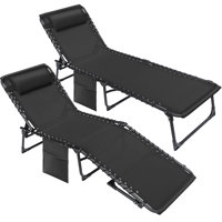 2 Pcs Outdoor Lounge Chair Foldable Chair Adjustable Height Patio Lounge Chair with Pillows and Bags,Suitable for Beach,Lawn and Pool (Set of 2)