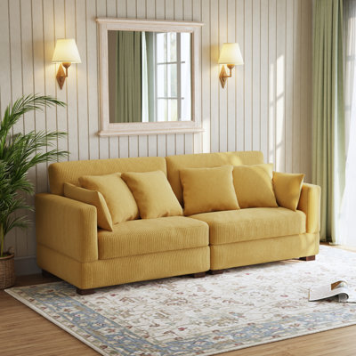 Maelina Upholstered Corduroy Modular Sofa with Pillow Back and Solid Wood Legs by Ebern Designs