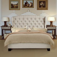 Linen Fabric Upholstered Bed,Tufted Headboard Adjustable Height Bed Frame by Lark Manor