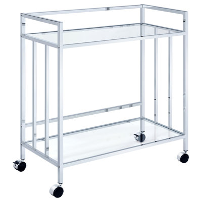 Cara 2-Tier Rectangular Glass Shelf Metal Bar Cart Brass by Everly Quinn