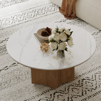 35.4" Faux Marble Round Modern Coffee Table for Living Room by Brayden Studio