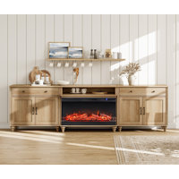 Sideboard Cabinet With 2 Drawers And 4 Doors, Vintage Wood Grain Design, Buffet Cabinet With With 36" Electric Fireplace, Coffee Bar For Dinning Room,