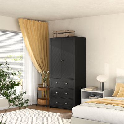 2-Door Sandrea With Mirror, Wardrobe Closet With 3 Drawers by Latitude Run
