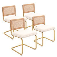 Everly Quinn Mid-century Modern, Natural Mesh Rattan Backrest, Upholstered Fleece Seat Armless Chairs With Metal Legs , Set Of 4, White by Everly Quinn