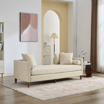 75.2w Upholstered nailhead trim Chaise Lounge For Living Room,king bed end bench With Retro Leg With 4 Accent Pillows 2 Bolsters Pillows by Alcott Hill